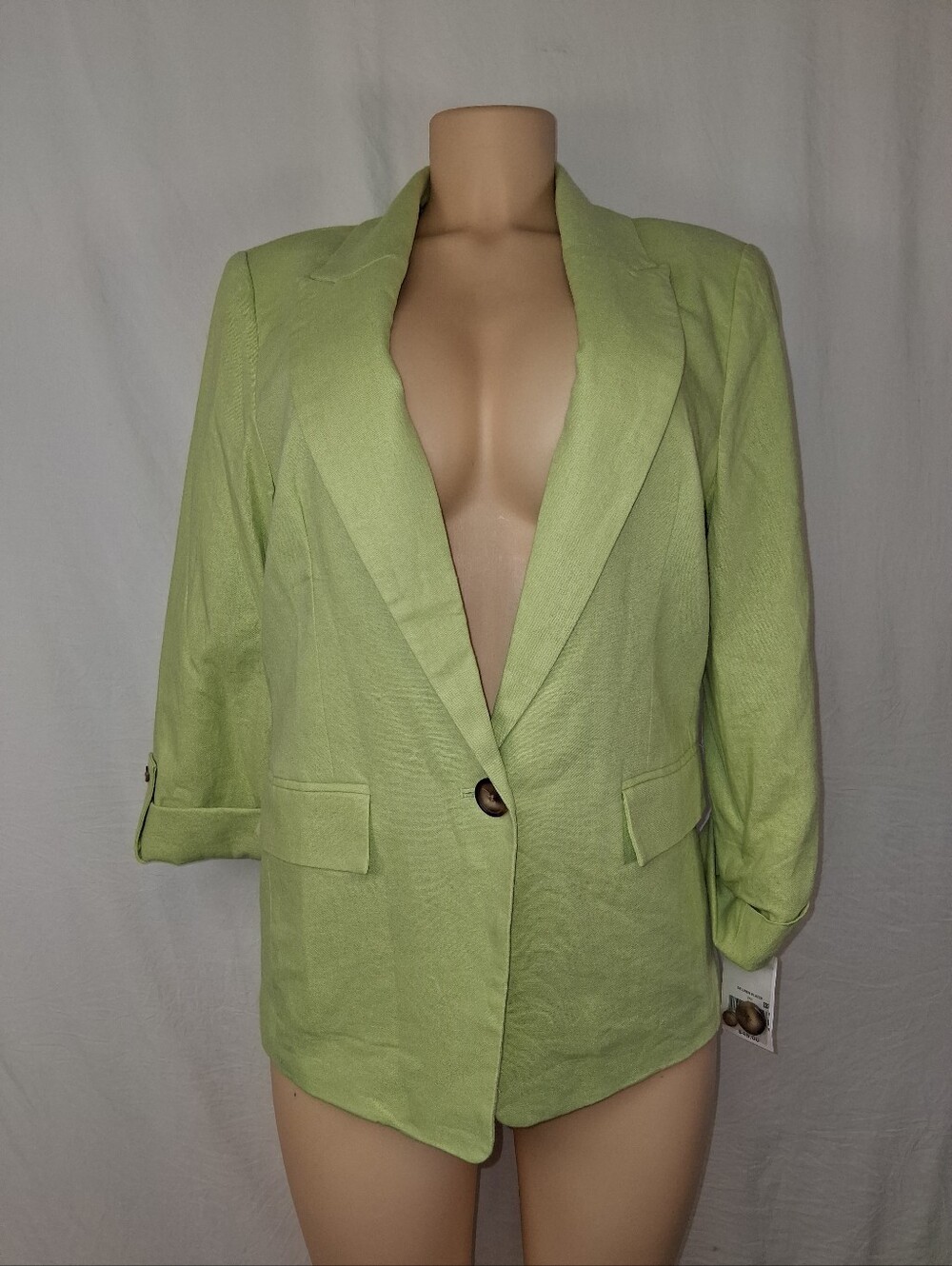 Ophelia Roe Womens Light Green Single-Button Linen Blend Blazer - Picture 16 of 16